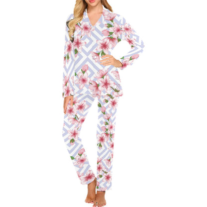 Cherry Blossom Pattern Print Design CB07 Women's Long Pajama Set