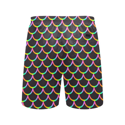 Mermaid Tail Rainbow Design Print Men's Swim Trunks Beach Shorts