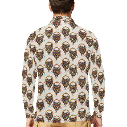 Wolf Tribal Dream Catcher Design Print Long Sleeve Polo Shirt For Men's