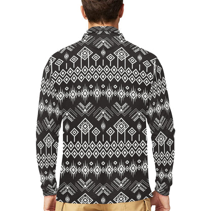 Tribal Pattern Print Design LKS304 Long Sleeve Polo Shirt For Men's