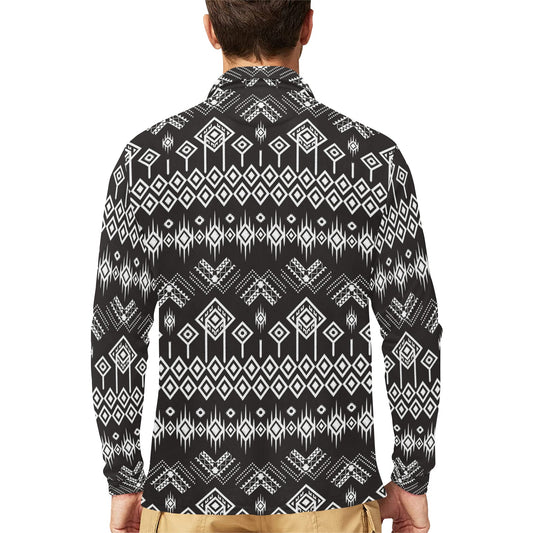 Tribal Pattern Print Design LKS304 Long Sleeve Polo Shirt For Men's