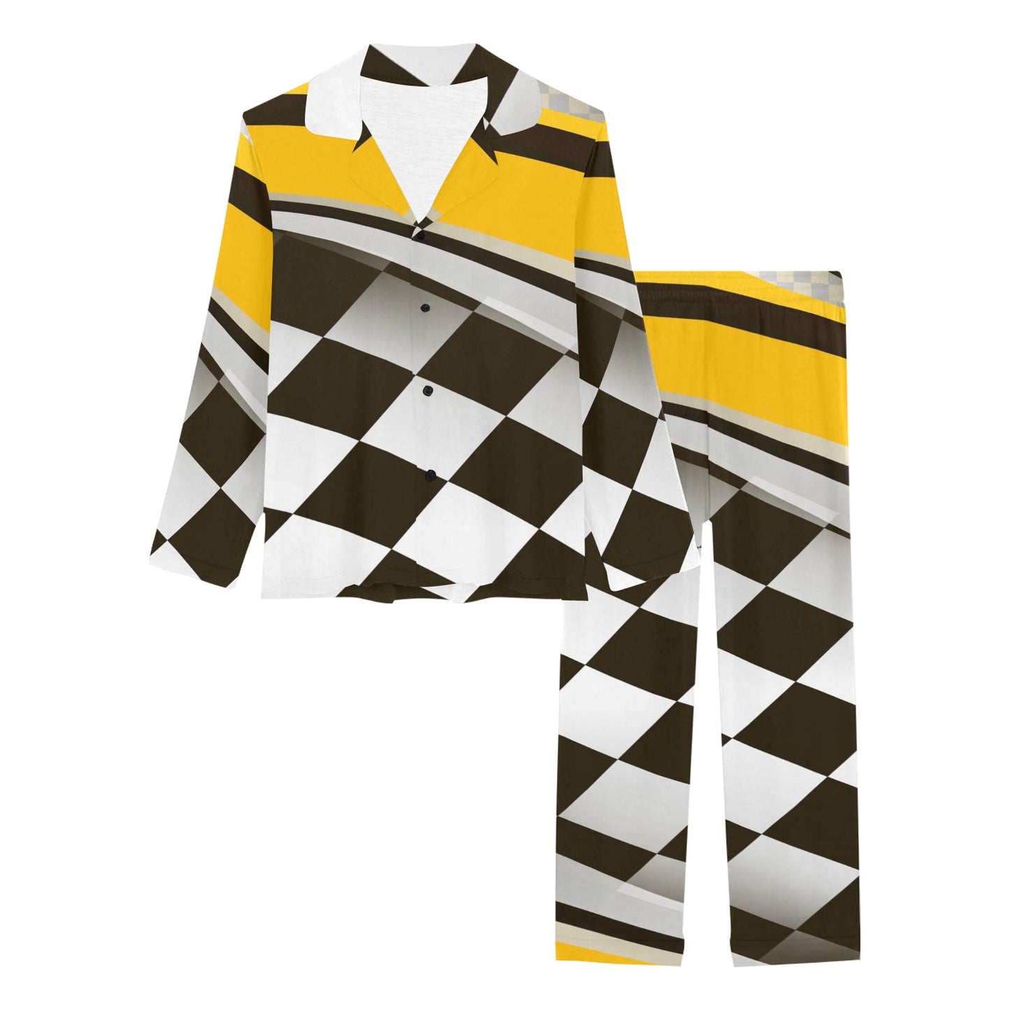 Checkered Flag Racing Style Women's Long Pajama Set