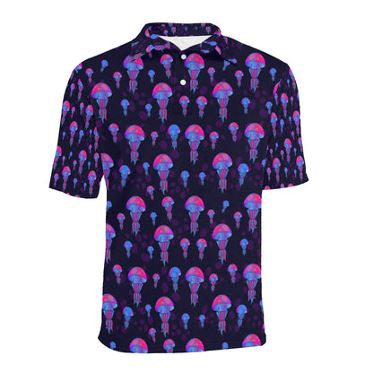 Jellyfish Neon Print Men Polo Shirt