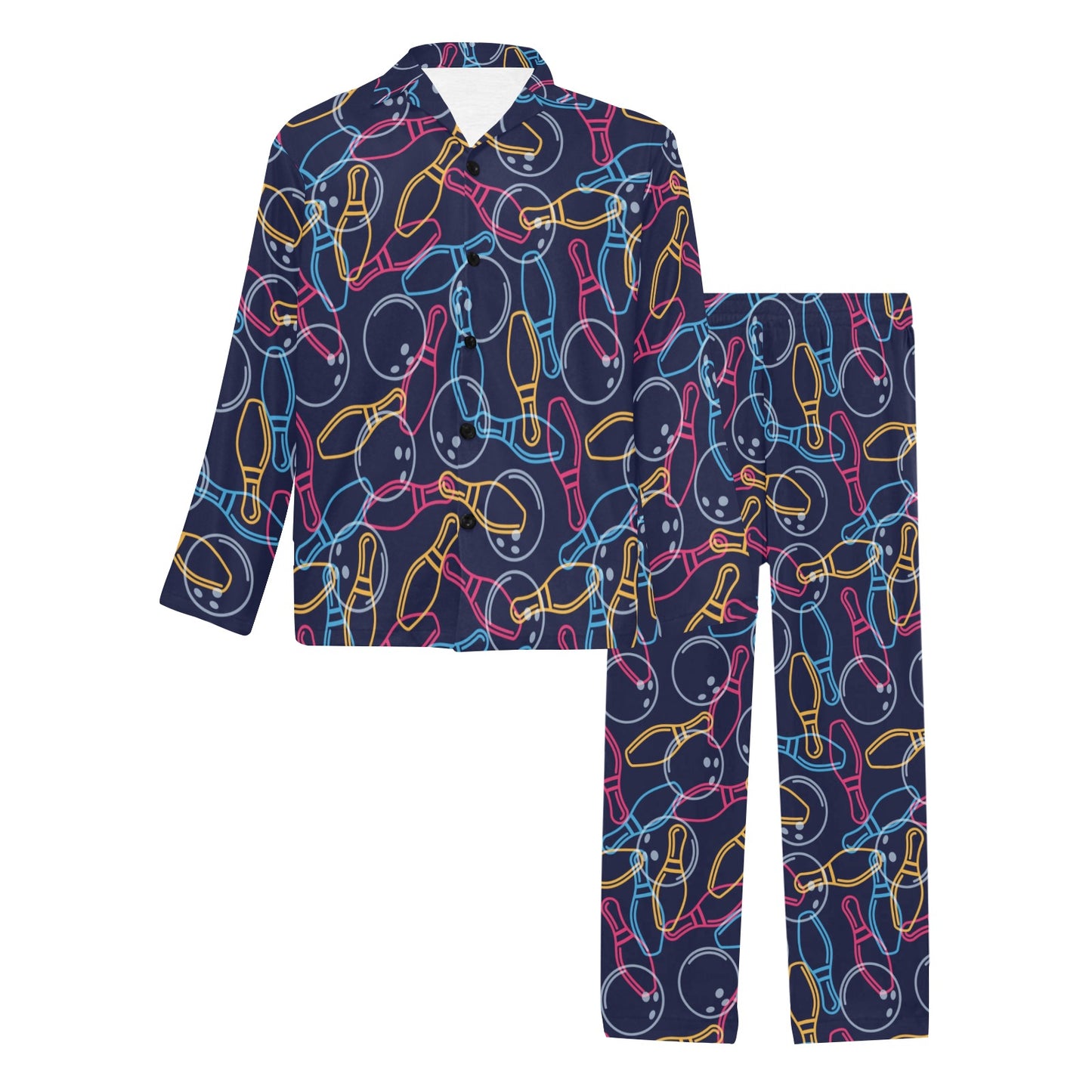 Bowling Pattern Print Design 07 Men's Long Pajama Set
