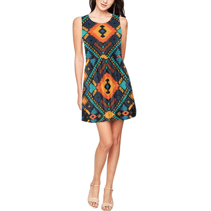 Kente Pattern Print Design 04 Sleeveless Dress