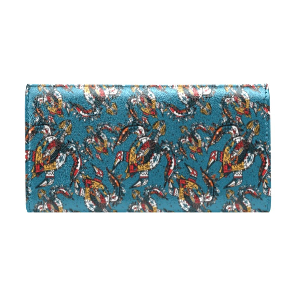 Sea Turtle Tribal Colorful Hand Drawn Women's Trifold Wallet