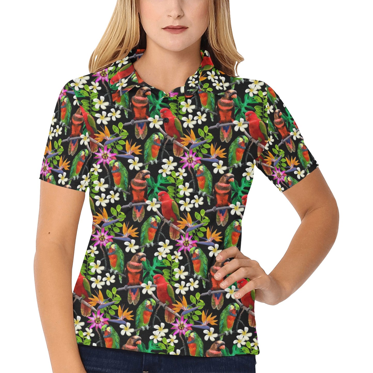 Parrot Design Print Women's Polo Shirt