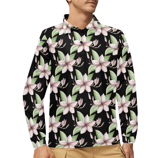 Plumeria Pattern Print Design PM02 Long Sleeve Polo Shirt For Men's