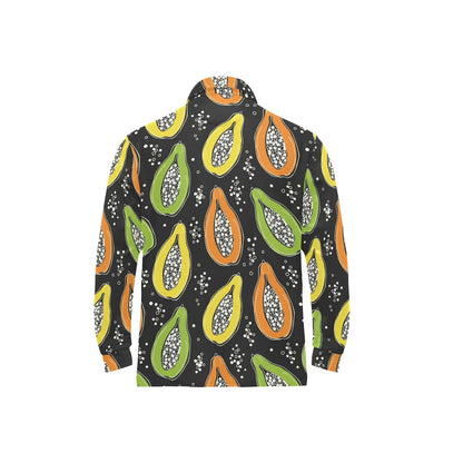 Papaya Pattern Print Design PP05 Long Sleeve Polo Shirt For Men's