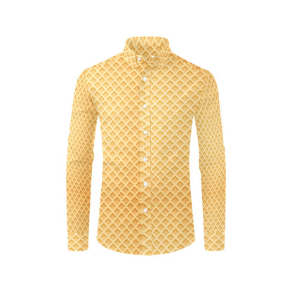 Waffle Texture Print Design LKS302 Men's Long Sleeve Dress Shirt