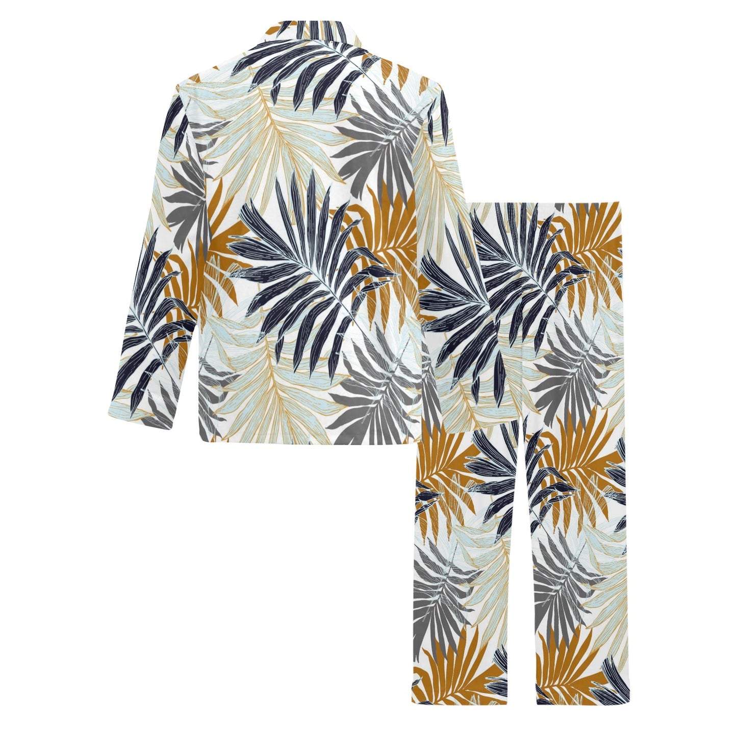 Colorful Tropical Palm Leaves Men's Long Pajama Set