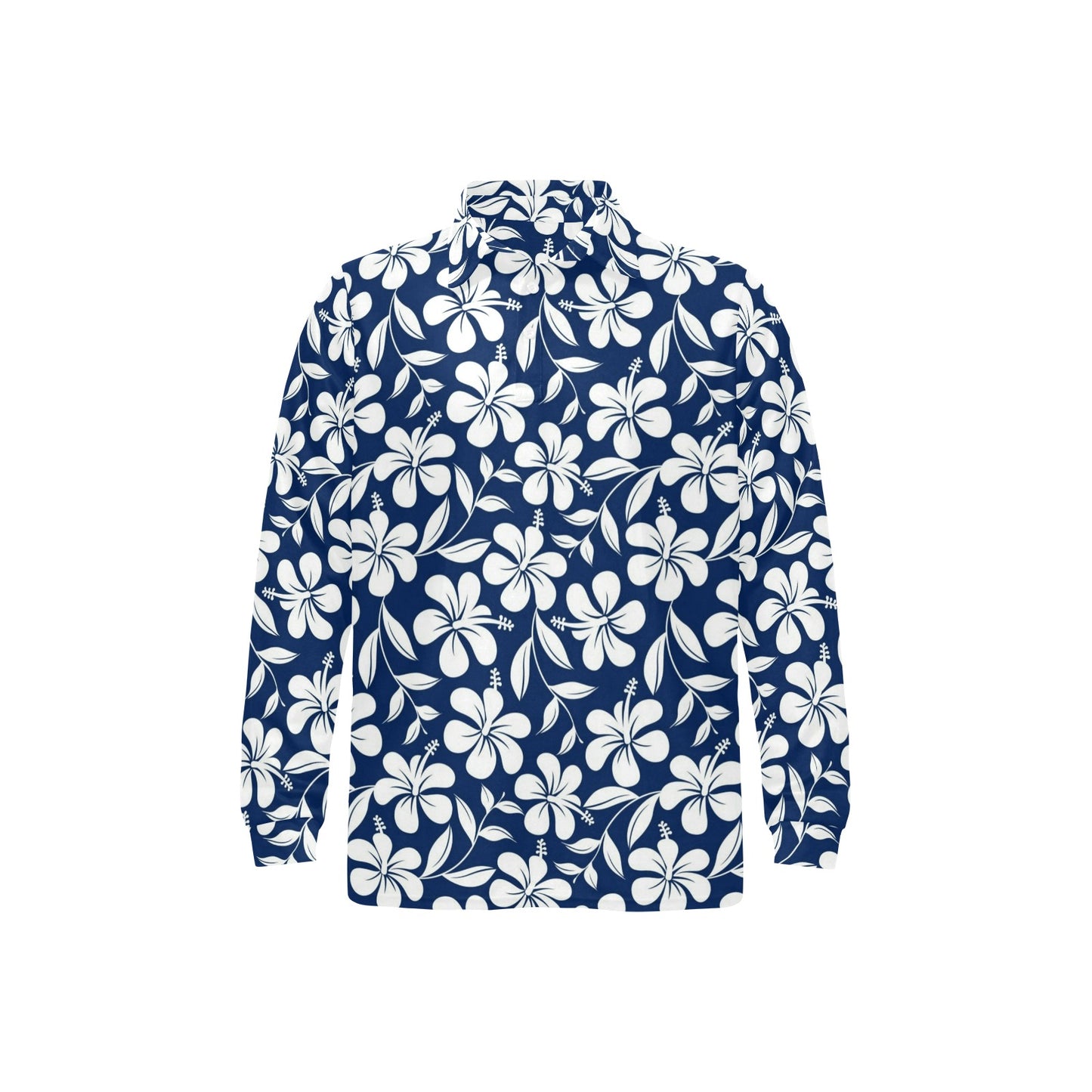Hibiscus Pattern Print Design HB031 Long Sleeve Polo Shirt For Men's