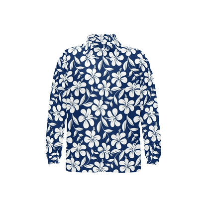 Hibiscus Pattern Print Design HB031 Long Sleeve Polo Shirt For Men's
