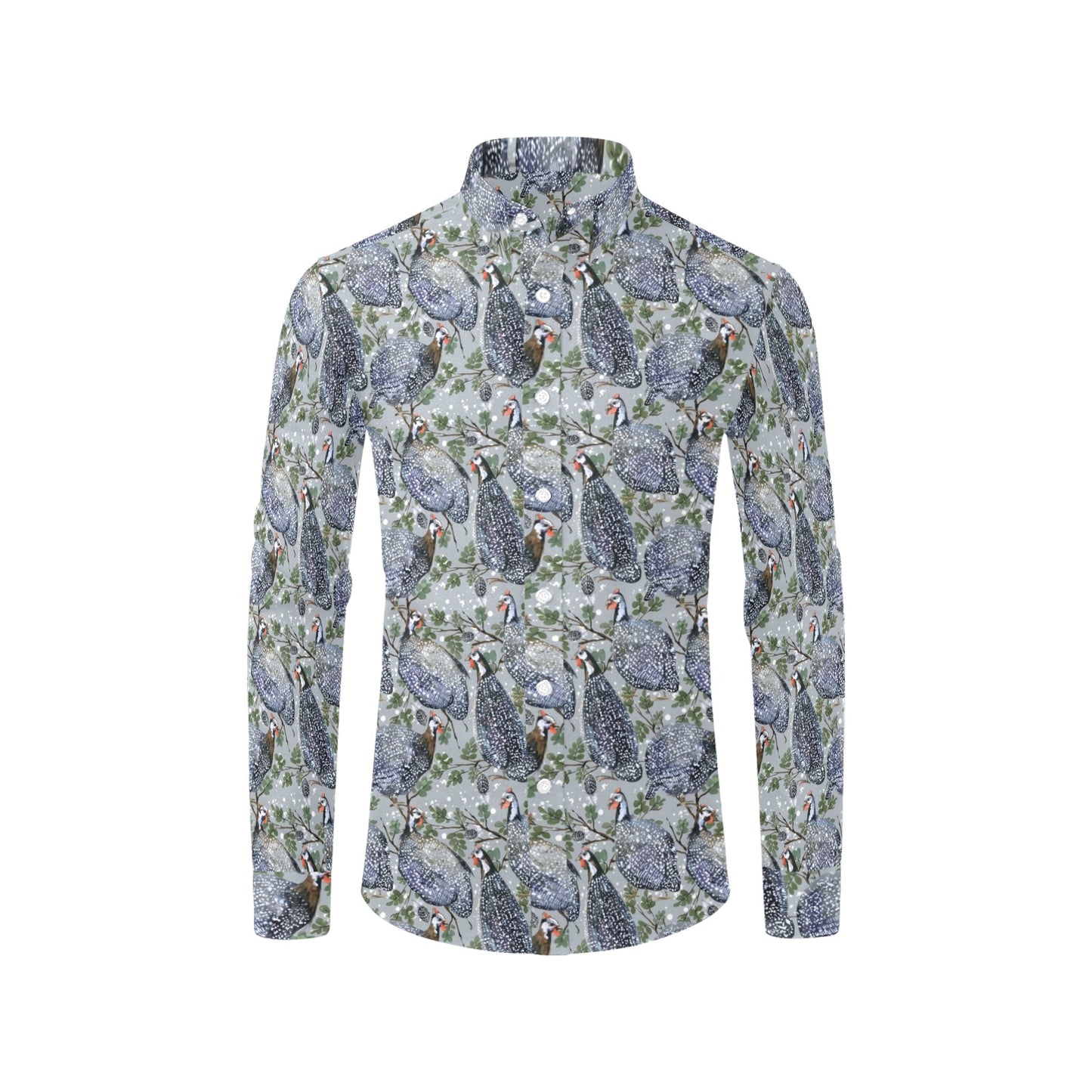 Guinea Fowl Print Design LKS402 Men's Long Sleeve Dress Shirt