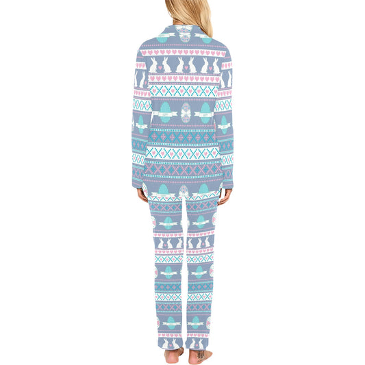 Easter Eggs Pattern Print Design RB013 Women's Long Pajama Set