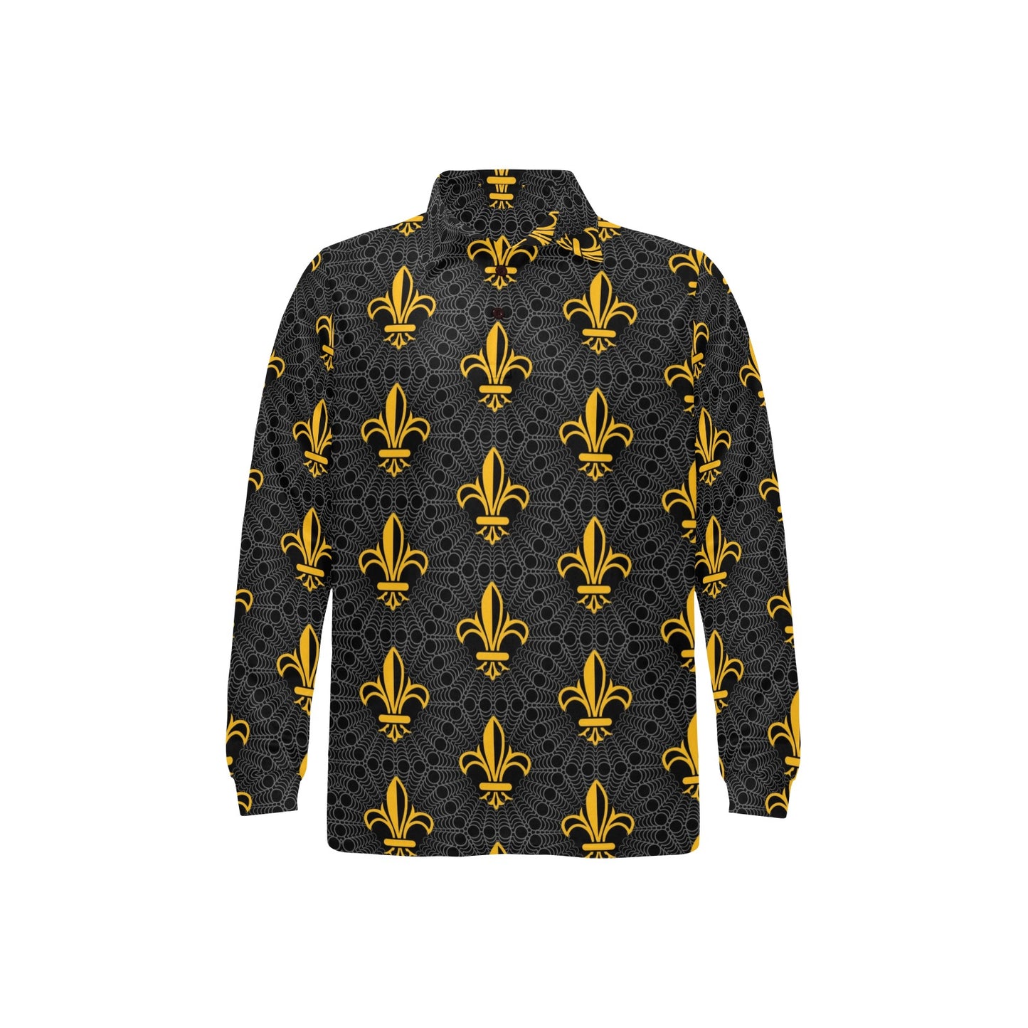 Fleur De Lis Gold Pattern Print Design 01 Long Sleeve Polo Shirt For Men's