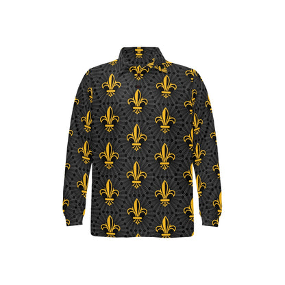 Fleur De Lis Gold Pattern Print Design 01 Long Sleeve Polo Shirt For Men's