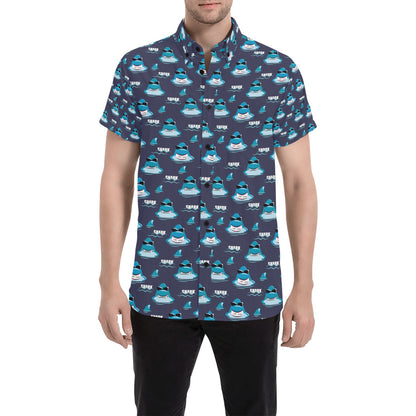 Shark Print Design LKS309 Men Short Sleeve Button Up Shirt