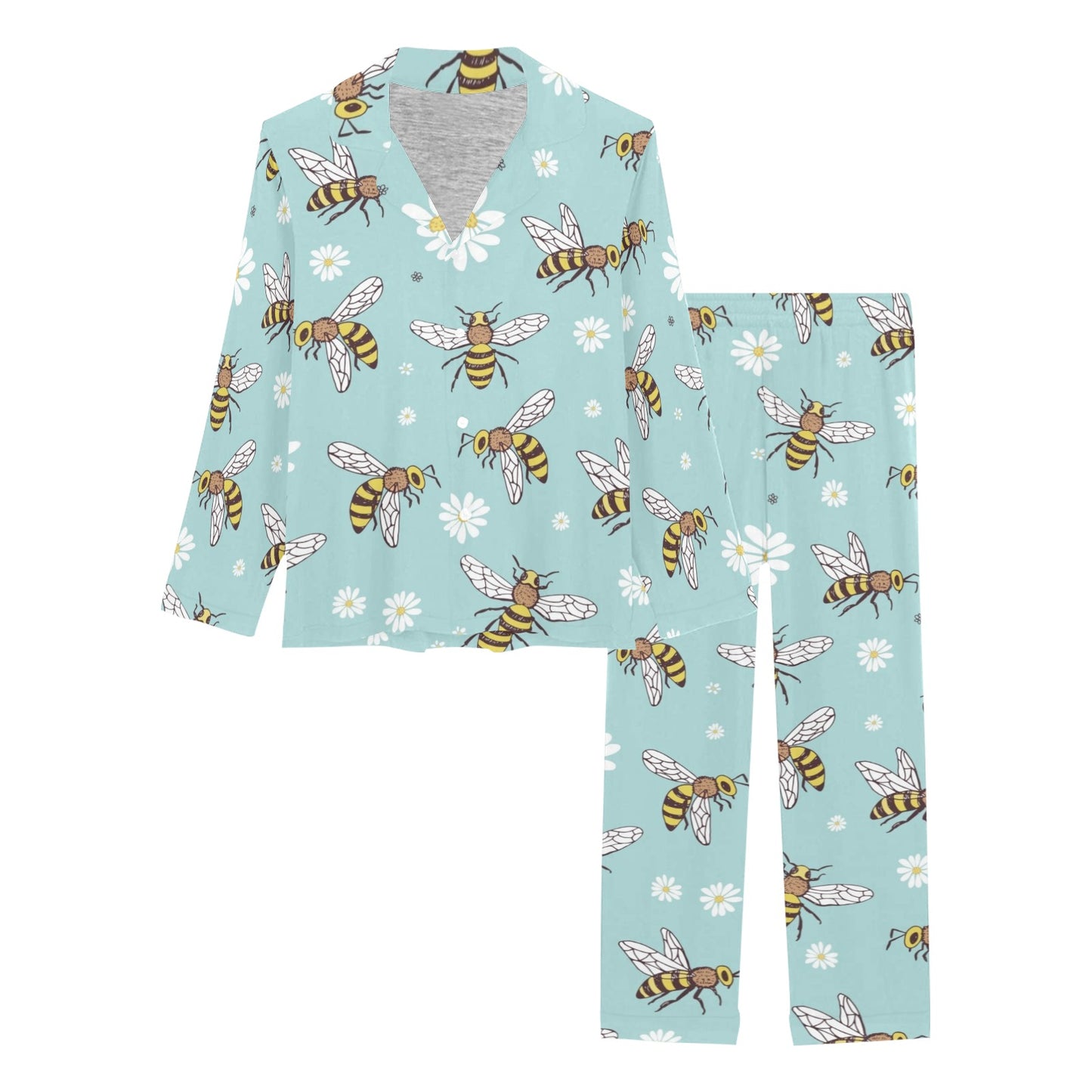 Bee Pattern Print Design BEE010 Women's Long Pajama Set