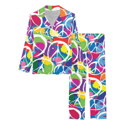 Peace Sign Colorful Pattern Print Design A02 Women's Long Pajama Set