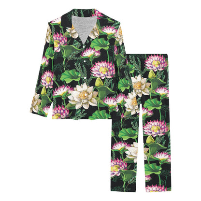 Water Lily Pattern Print Design WL010 Women's Long Pajama Set