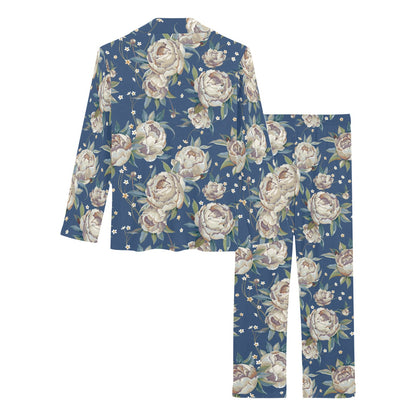 Peony Pattern Print Design A03 Women's Long Pajama Set