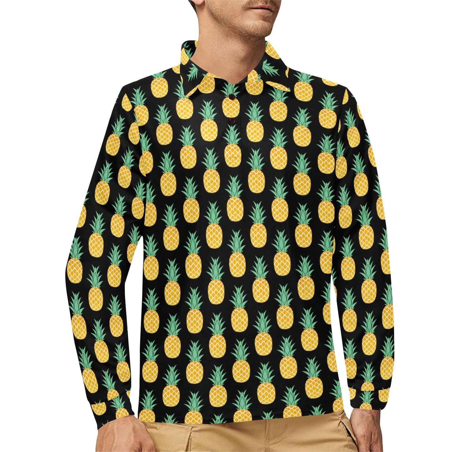 Pineapple Pattern Print Design A03 Long Sleeve Polo Shirt For Men's