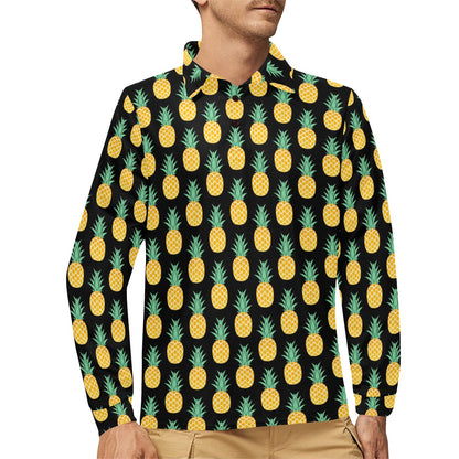 Pineapple Pattern Print Design A03 Long Sleeve Polo Shirt For Men's