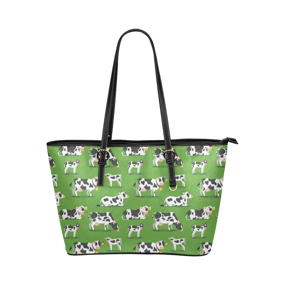 Cow Happy Print Pattern Leather Tote Bag