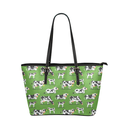 Cow Happy Print Pattern Leather Tote Bag