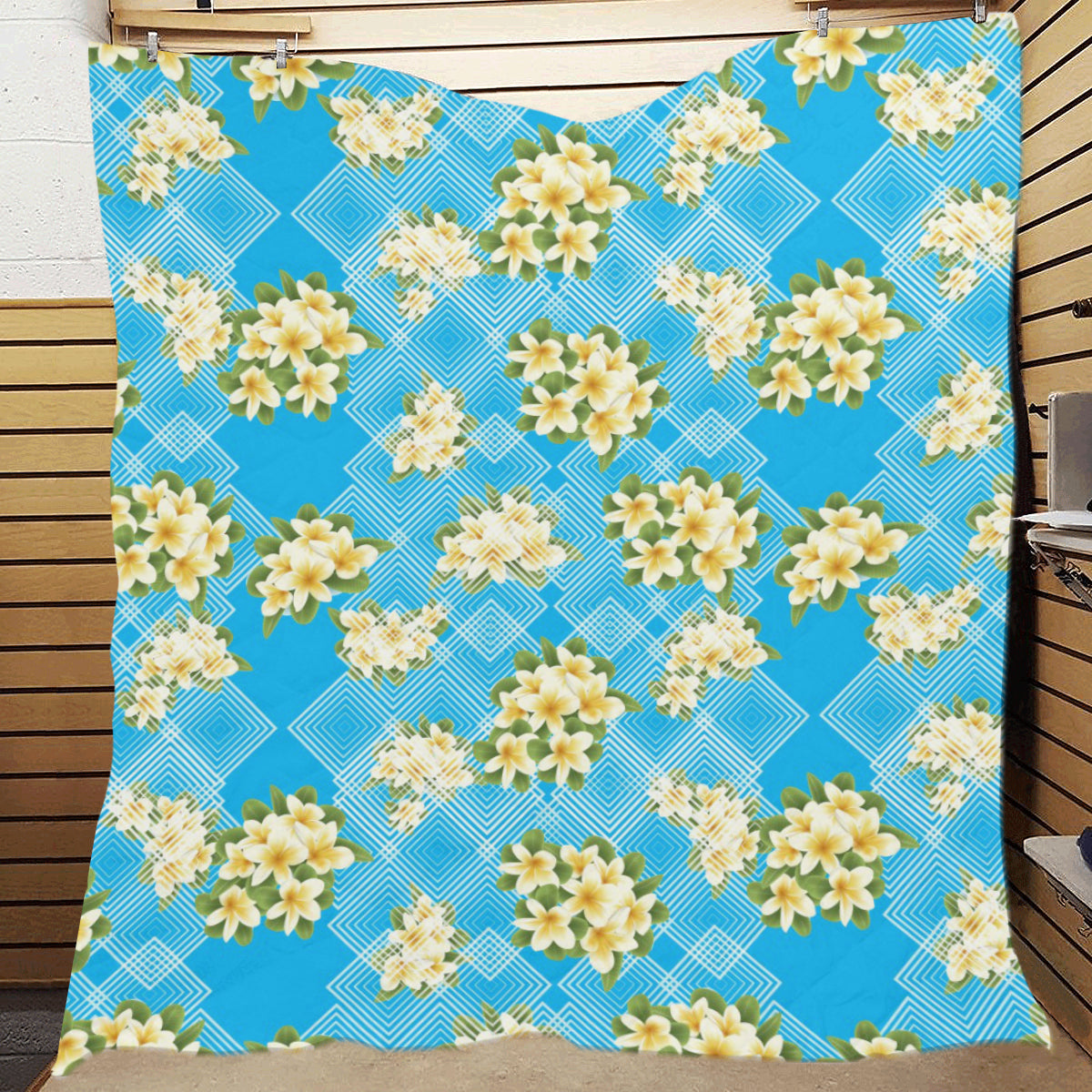 Yellow Plumeria Design Print Pattern Premium Quilt