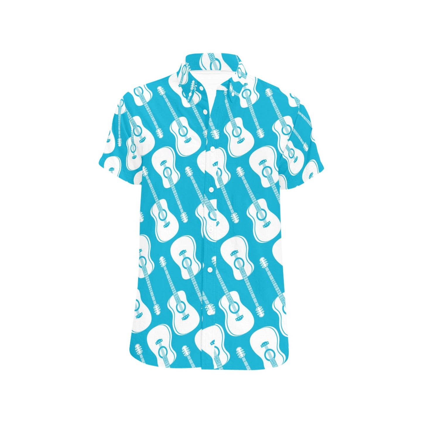 Acoustic Guitar Print Design LKS404 Men Short Sleeve Button Up Shirt
