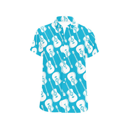 Acoustic Guitar Print Design LKS404 Men Short Sleeve Button Up Shirt