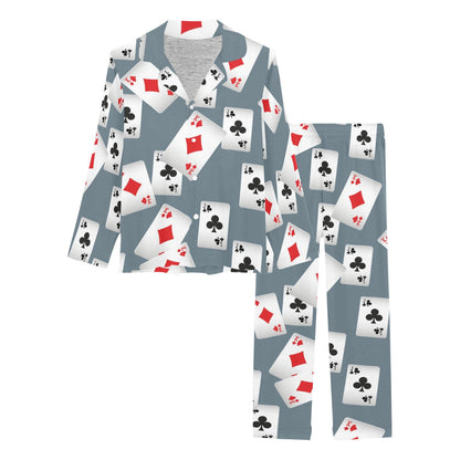 Poker Cards Pattern Print Design A05 Women's Long Pajama Set