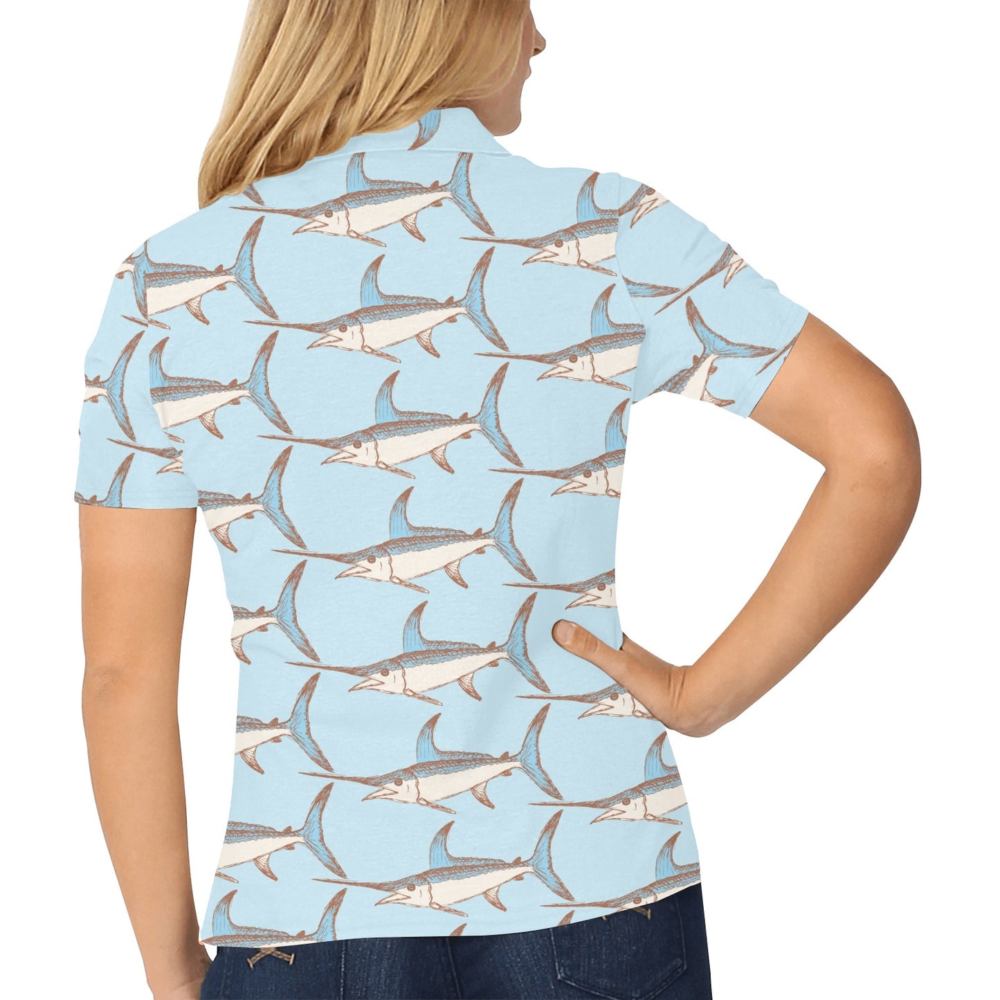 Swordfish Pattern Print Design 01 Women's Polo Shirt