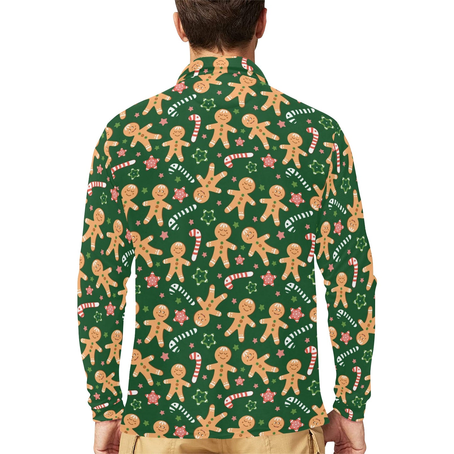 Gingerbread Pattern Print Design 04 Long Sleeve Polo Shirt For Men's