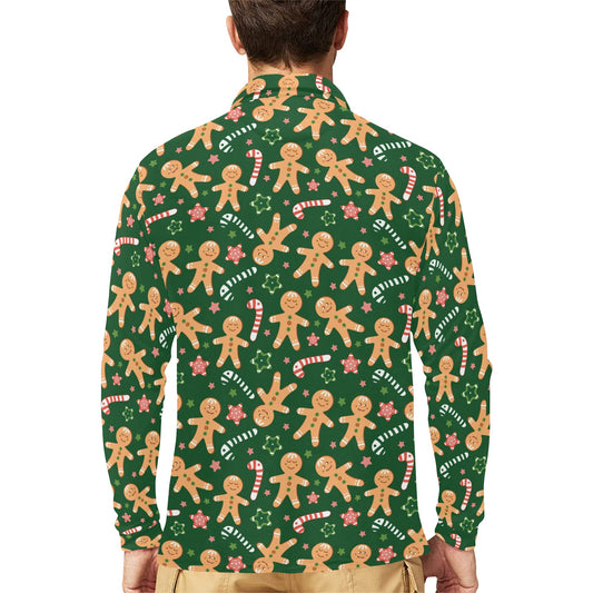 Gingerbread Pattern Print Design 04 Long Sleeve Polo Shirt For Men's