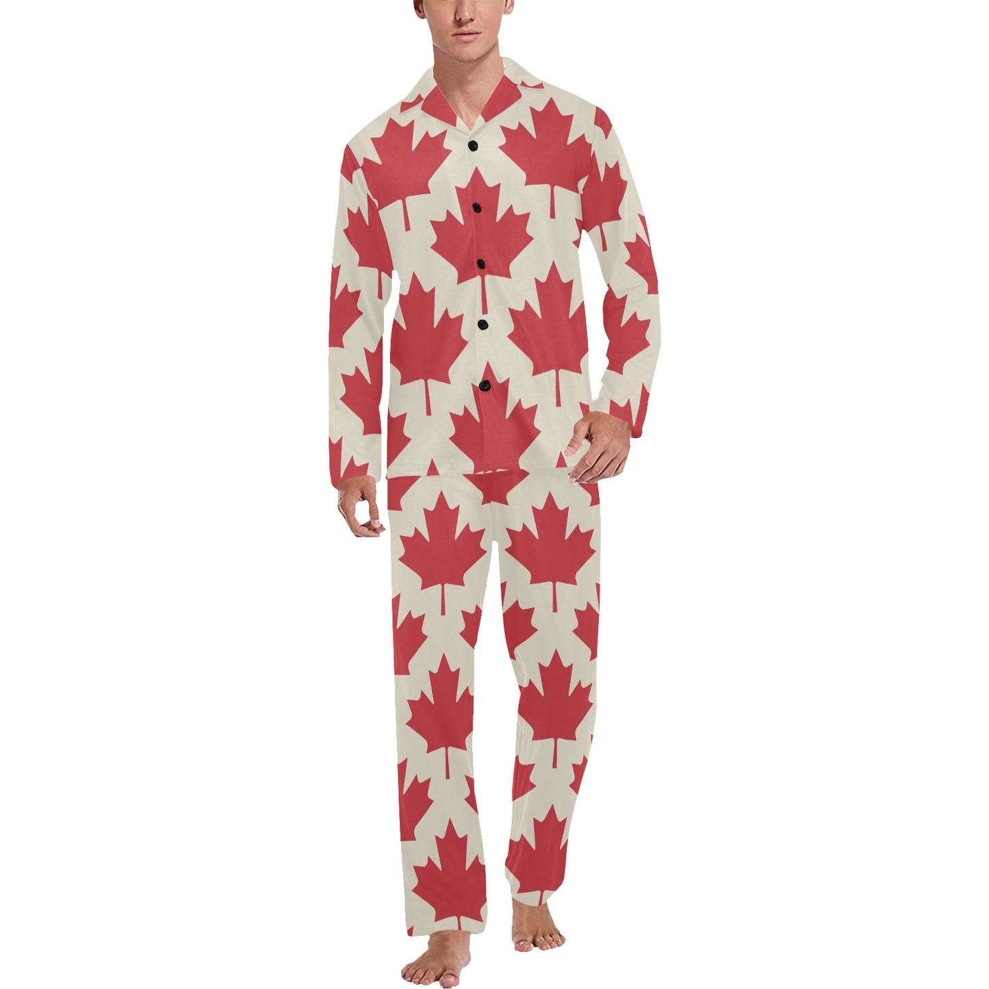 Maple Leaf Pattern Print Design 03 Men's Long Pajama Set