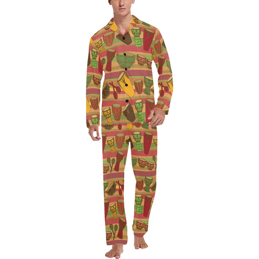 Percussion Pattern Print Design 01 Men's Long Pajama Set
