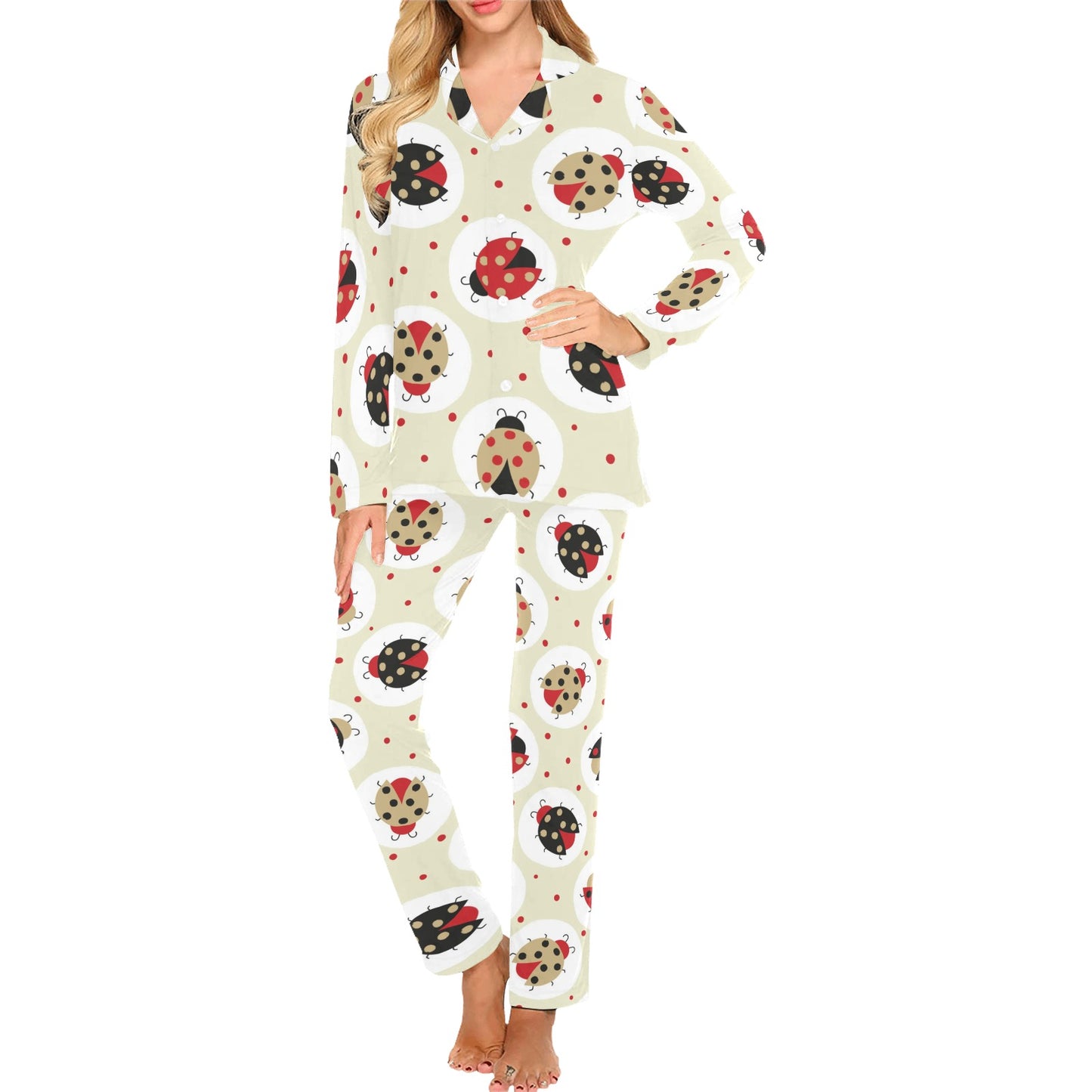 Ladybug Pattern Print Design 03 Women's Long Pajama Set