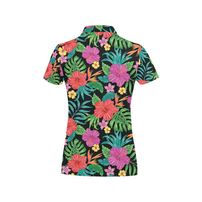 Hibiscus Red Hawaiian Flower Women's Polo Shirt