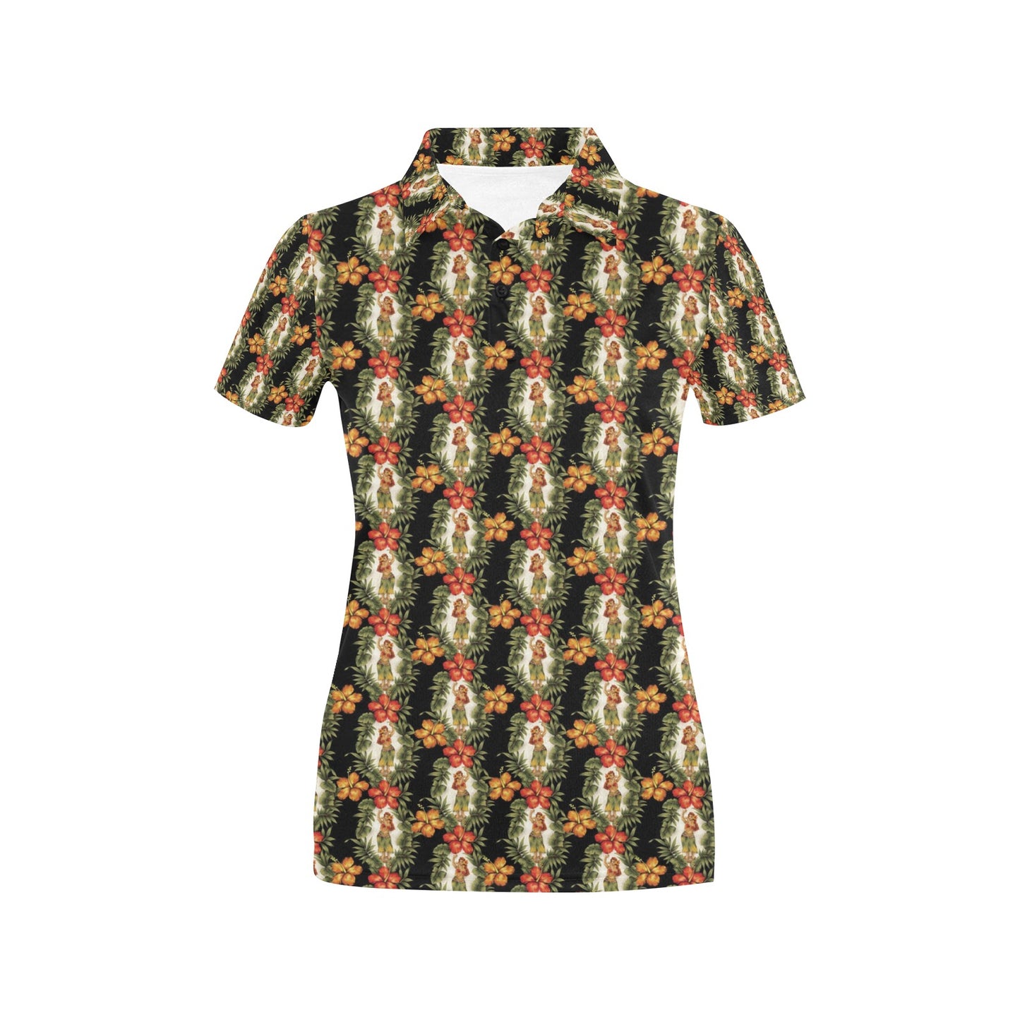 Hawaiian Flower Hula Hibiscus Print Women's Polo Shirt