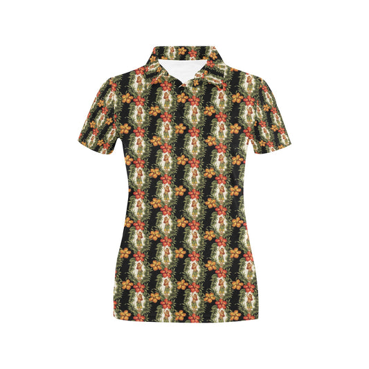 Hawaiian Flower Hula Hibiscus Print Women's Polo Shirt