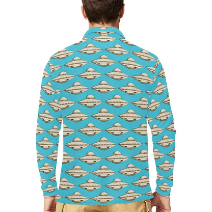 UFO Print Design LKS301 Long Sleeve Polo Shirt For Men's