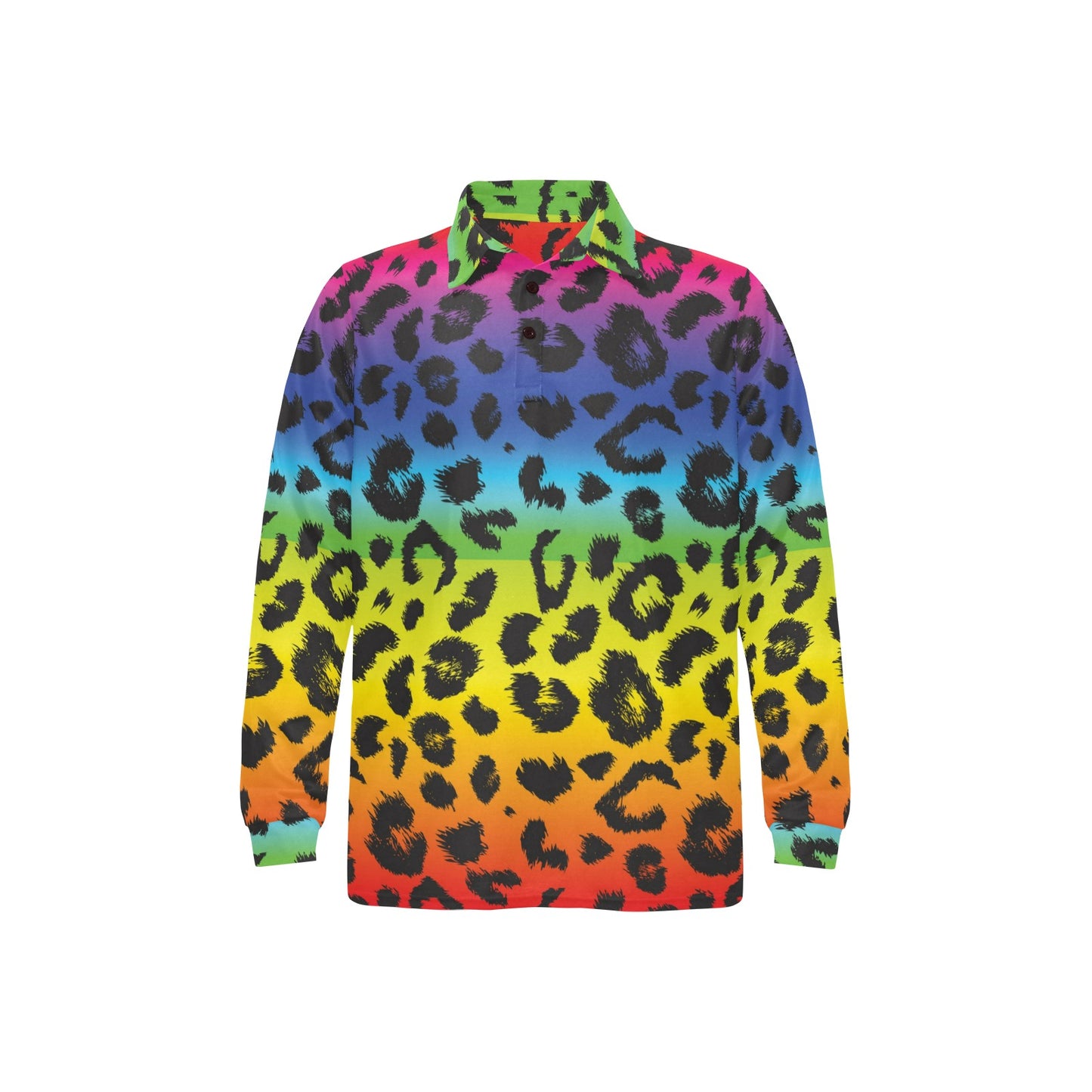 Rainbow Leopard Pattern Print Design A01 Long Sleeve Polo Shirt For Men's