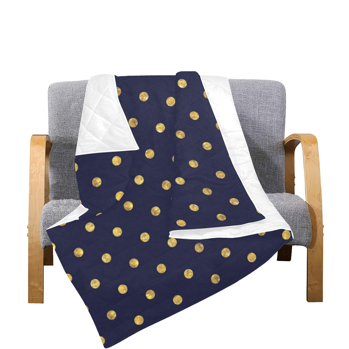 Polka Dot Gold Blue Pattern Print Design 02 Premium Quilt
