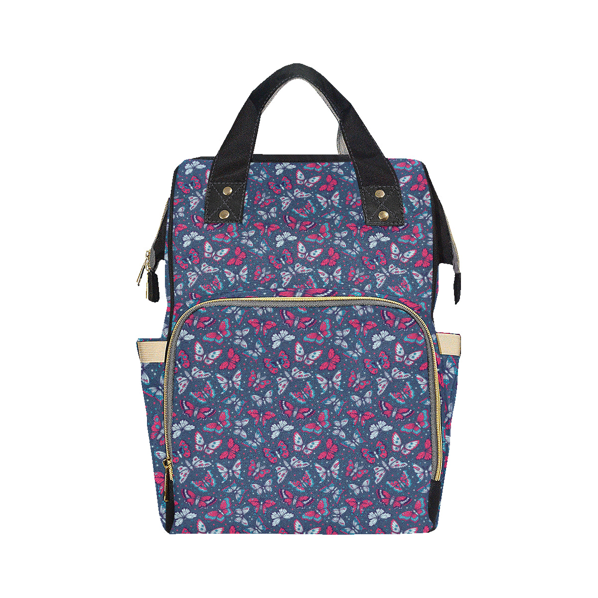 Butterfly Red Deep Blue Print Pattern Diaper Bag Backpack