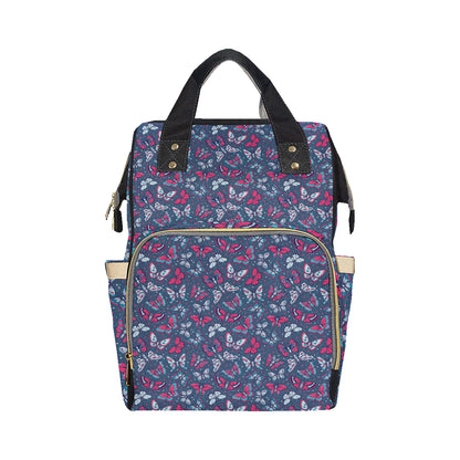 Butterfly Red Deep Blue Print Pattern Diaper Bag Backpack