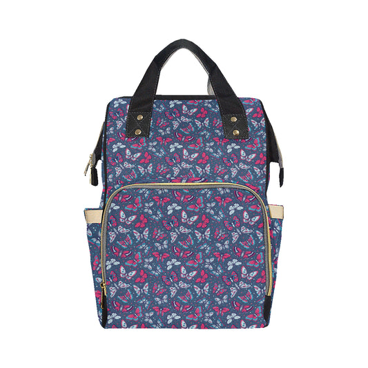 Butterfly Red Deep Blue Print Pattern Diaper Bag Backpack