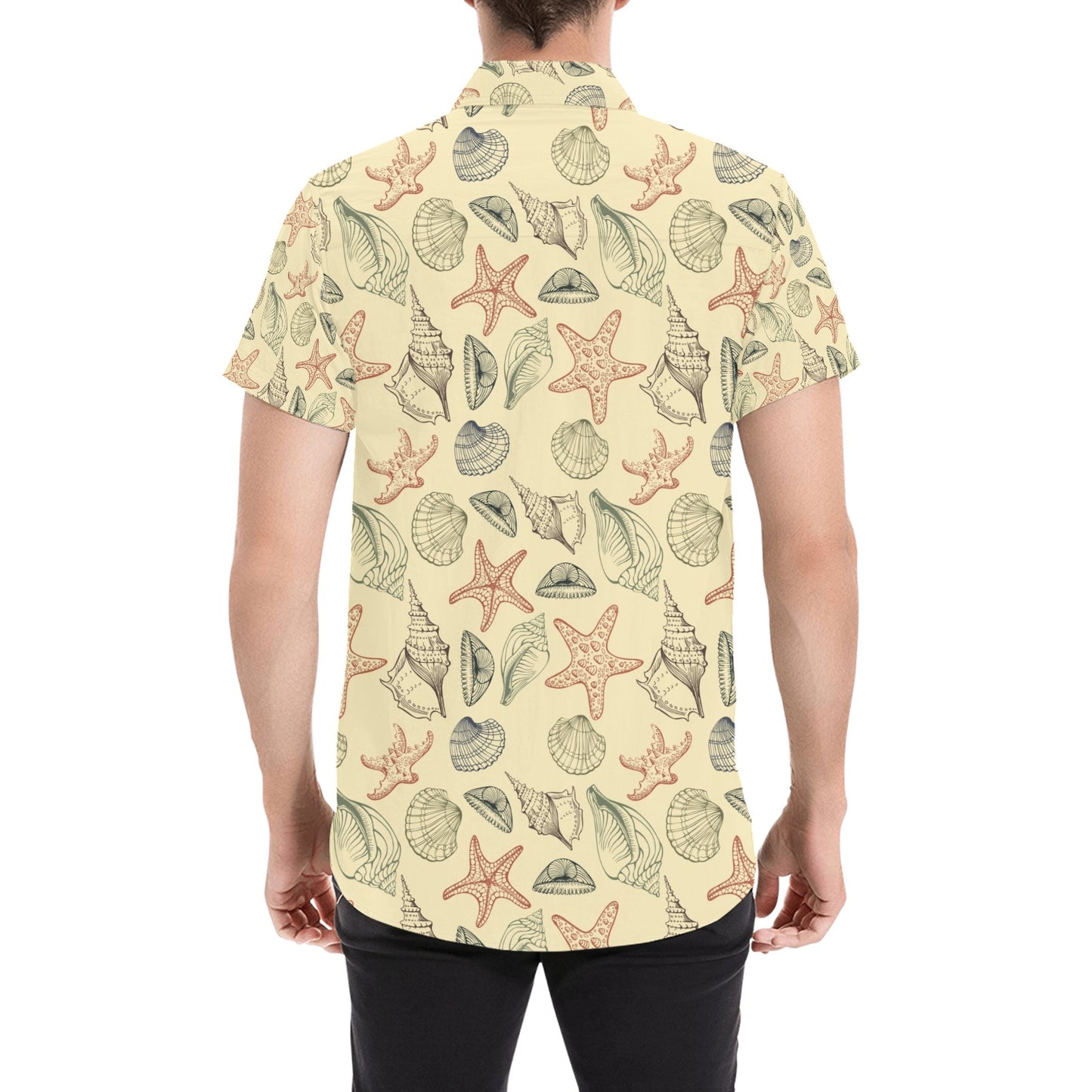 Seashell Print Design LKS305 Men Short Sleeve Button Up Shirt